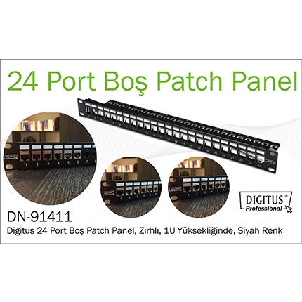 Digitus%20DN-91411%20Moduler%20UTP/FTP%20CAT6/CAT6A%2024%20Port%20Boş%201U%20Zırhlı%20Patch%20Panel