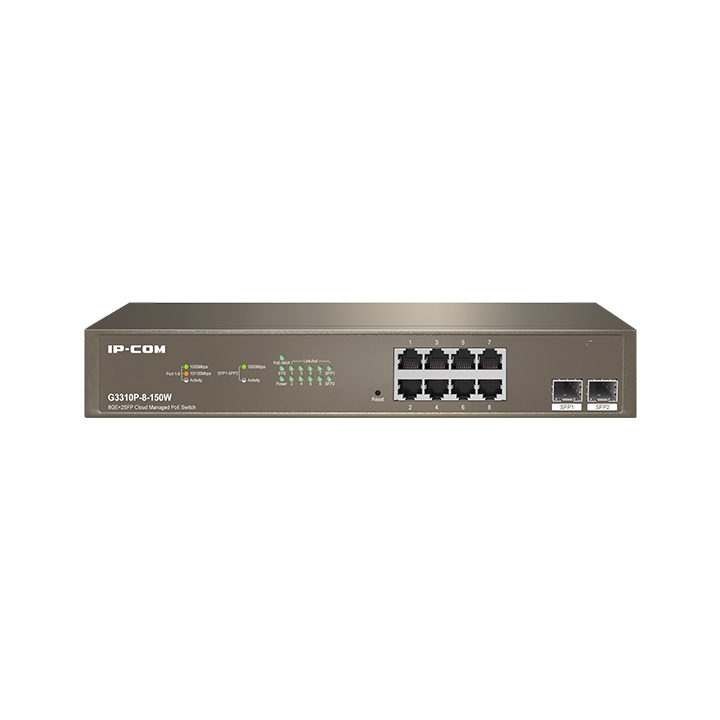 IP-COM%20IP-G3310P-8-150W%208%20Port%2010/100/1000%208%20Port%20Poe%202%20X%20SFP%20150%20Watt%20Yonetilebilir%20Rack%20Mount%20Switch