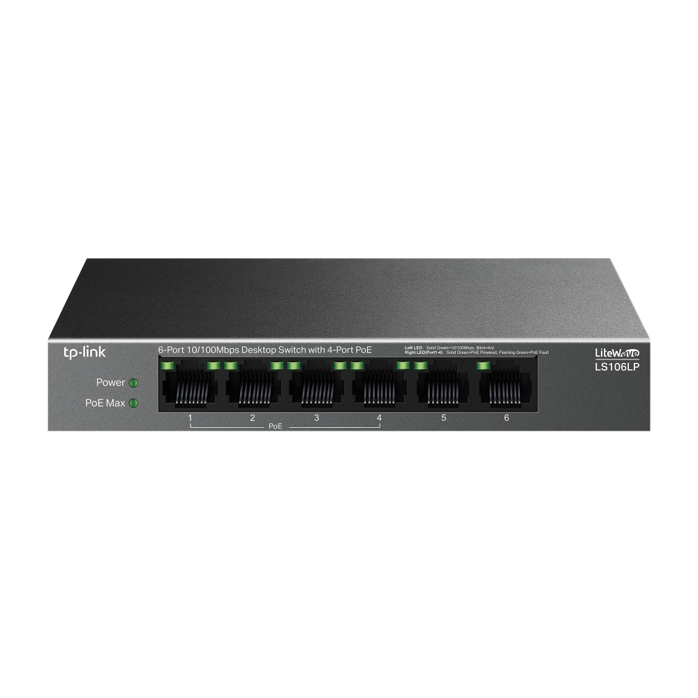 Tp-link%20LS106LP%206%20Port%2010/100%204%20Port%20Poe+%20Yönetilemez%20Desktop%20Switch%20Metal%20Kasa