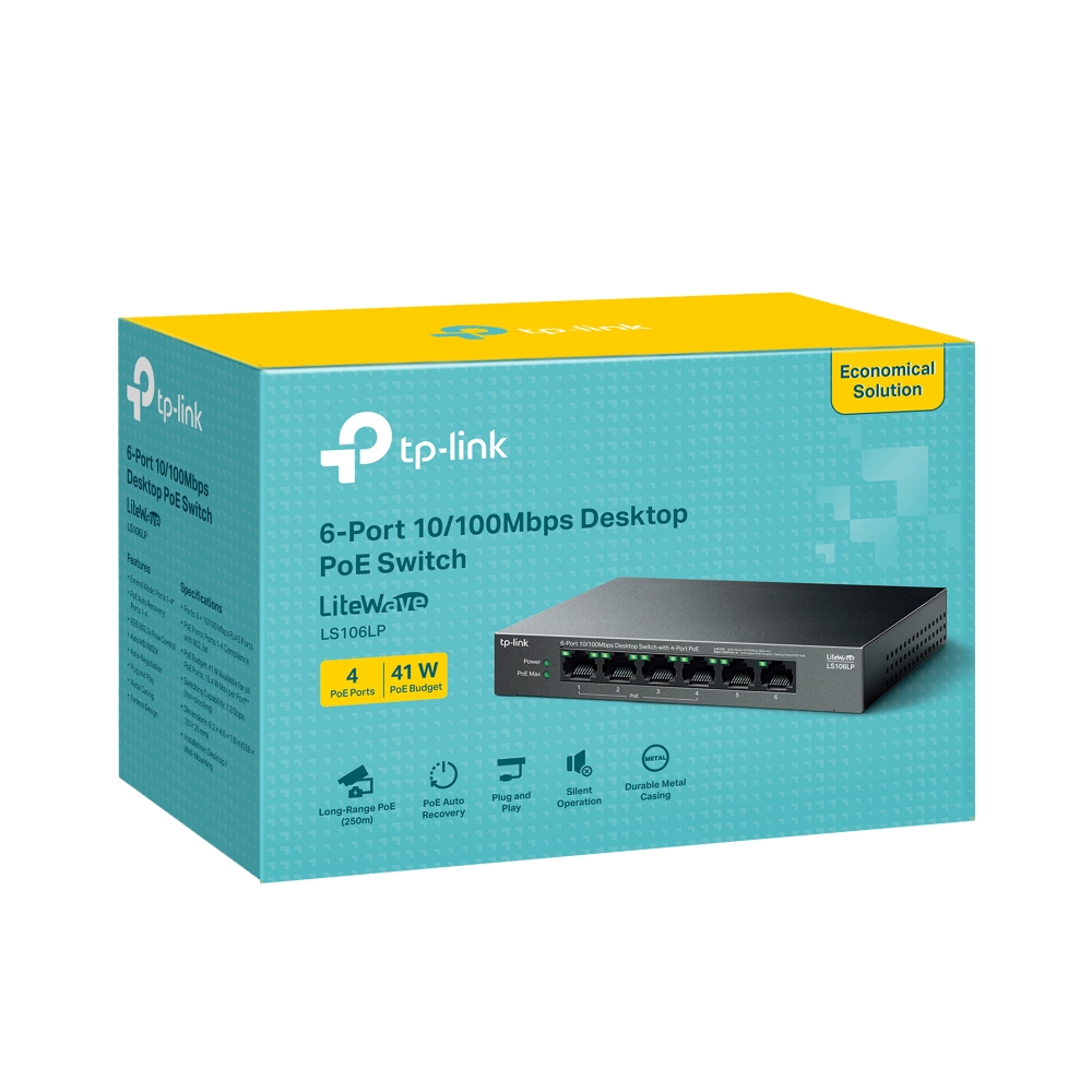 Tp-link%20LS106LP%206%20Port%2010/100%204%20Port%20Poe+%20Yönetilemez%20Desktop%20Switch%20Metal%20Kasa