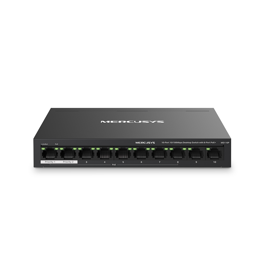 Tp-link%20Mercusys%20MS110P%2010%20Port%2010/100%208%20Port%20Poe+%20Yönetilemez%20Desktop%20Switch%20Metal%20Kasa