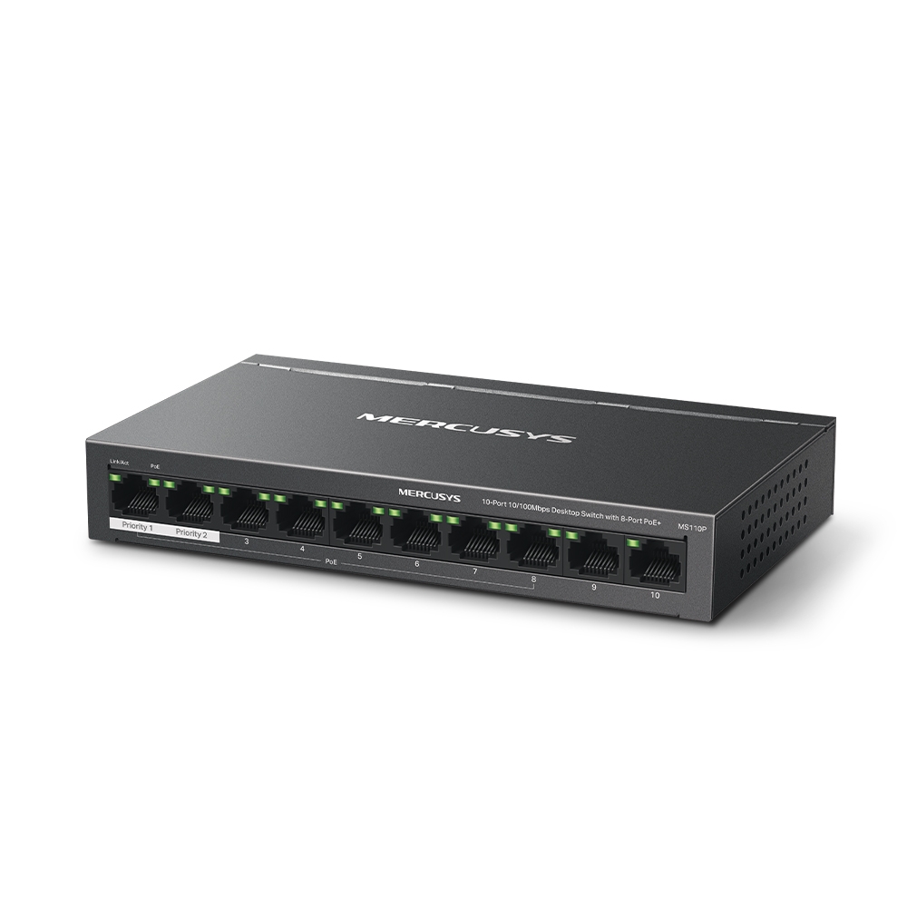 Tp-link%20Mercusys%20MS110P%2010%20Port%2010/100%208%20Port%20Poe+%20Yönetilemez%20Desktop%20Switch%20Metal%20Kasa