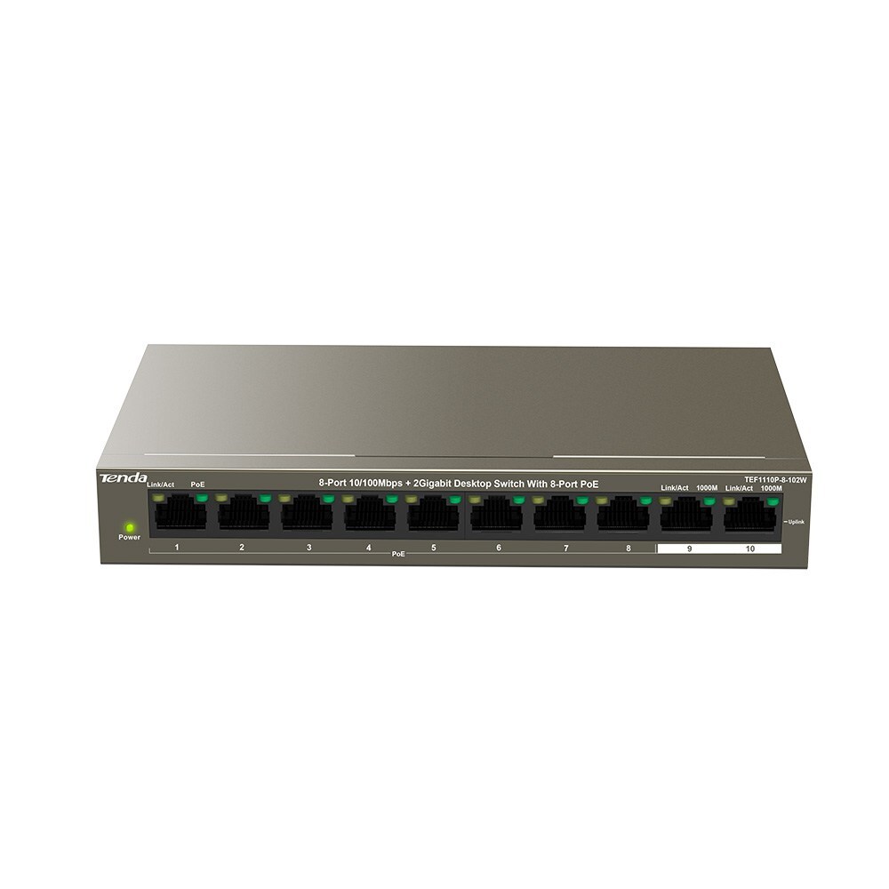 Tenda%20TEF1110P-8-102W%2010%20Port%2010/100%208%20Port%20Poe%202%20Port%20Gigabit%20Uplink%20102W%20Yönetilemez%20Desktop%20Switch