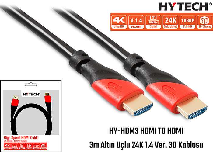 Hytech%20HY-HDM3%20Hdmi%20To%20Hdmi%203m%20Altın%20Uçlu%2024k%201.4