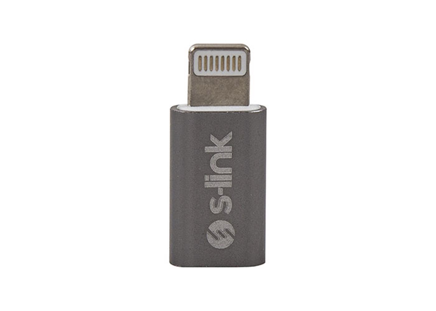 S-link%20SL-TA20M%20Gümüş%20Metal%20Gövde%20MicroUSB%205pin%20F%20to%20Lightning%20M%20Çevirici