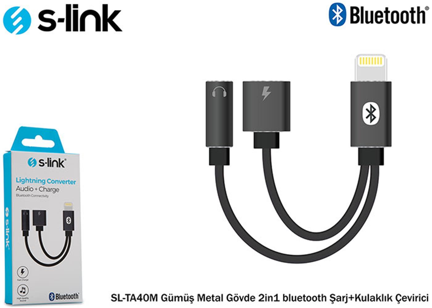 S-link%20SL-TA40M%20Lightning%20Gri%20Metal%202in1%20bluetooth%20Şarj+Kulaklık%20Çevirici