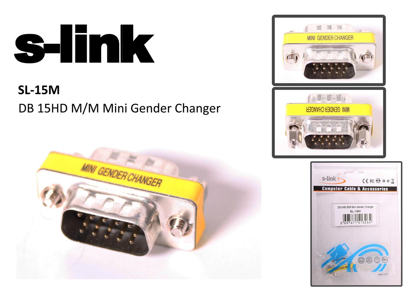 S-link%20sl-15m%20Vga%20erkek-erkek%2015pin%20Dönüştürücü