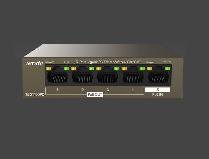 Tenda%20TEG1105PD%205%20Port%204%20Port%20Poe+%201%20Port%20Poe+%20İN%2010-100-1000%20Switch%20Çelik%20Kasa%20Rack%20Mount