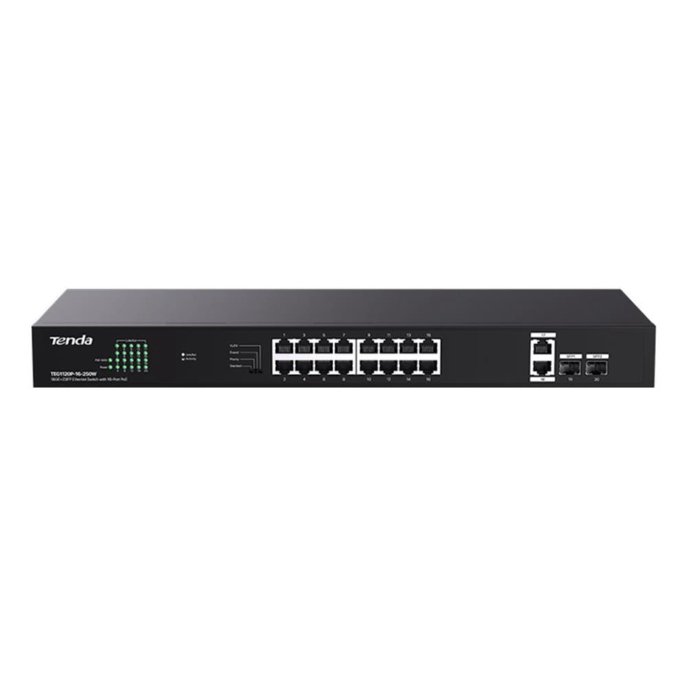 Tenda%20TEG1120P-16-250W%2016%20Port%20Poe+%2010-100-1000%202%20Port%20Uplink%20+%20%202%20Port%20SFP%20Switch%20Çelik%20Kasa