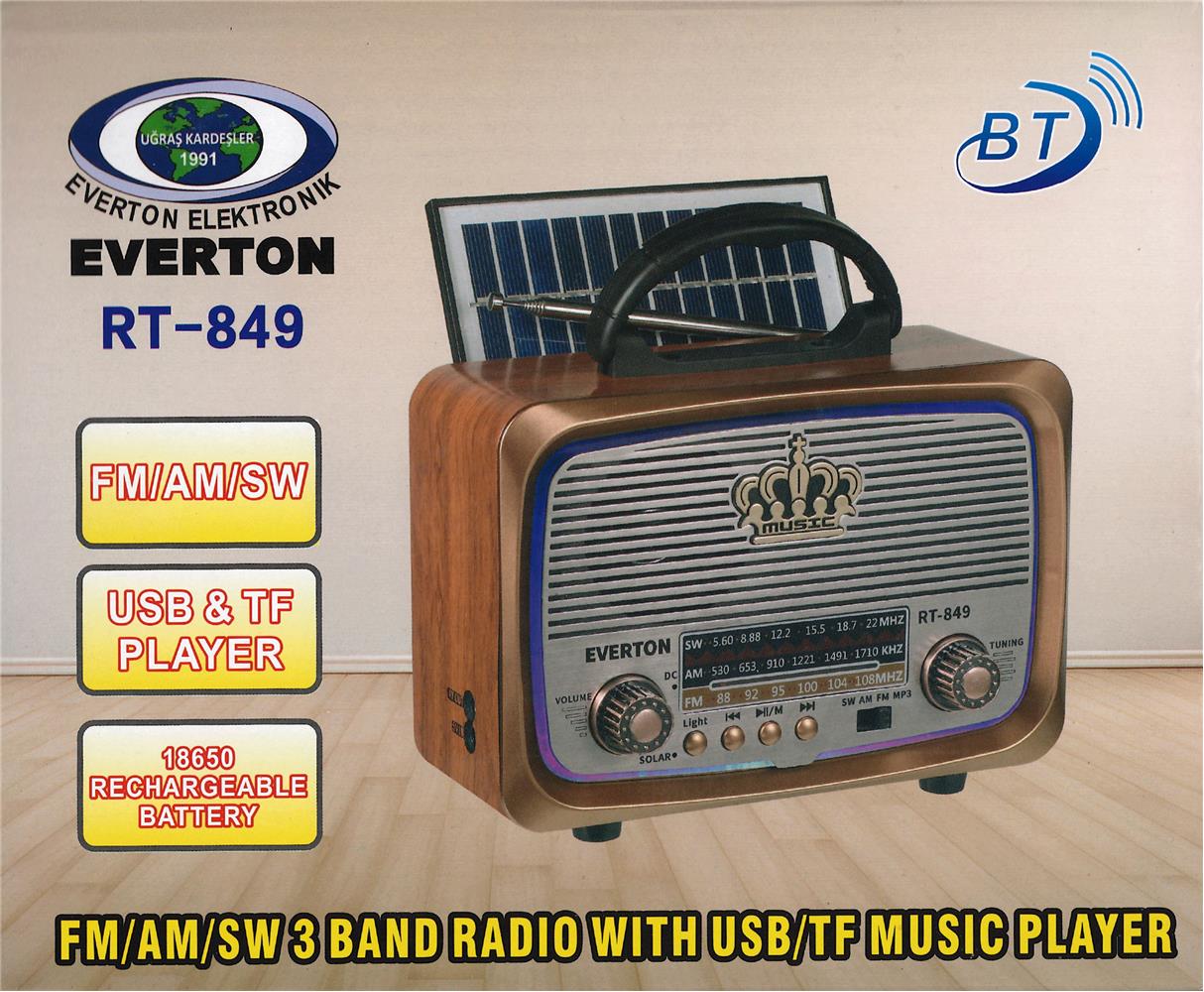 Everton%20Rt-849%20Bluetooth%20Fm-Usb-Tf-Aux%20Şarjlı%20Nostaljik%20Radyo%20Güneş%20Panelli