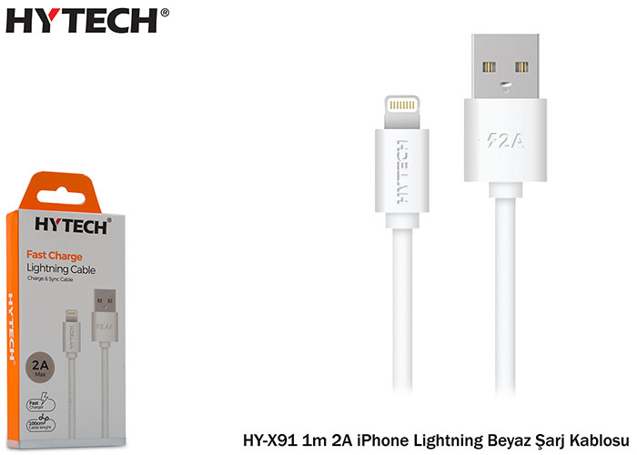 Hytech%20HY-X91%201m%202A%20iPhone%20Lightning%20Beyaz%20Şarj%20Kablosu