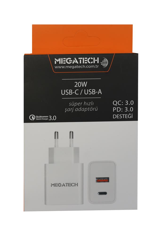 Megatech%2020w%20Beyaz%20USB-C%20USB-A%20Şarj%20Kafa%20QC:3.0-PD:3.0