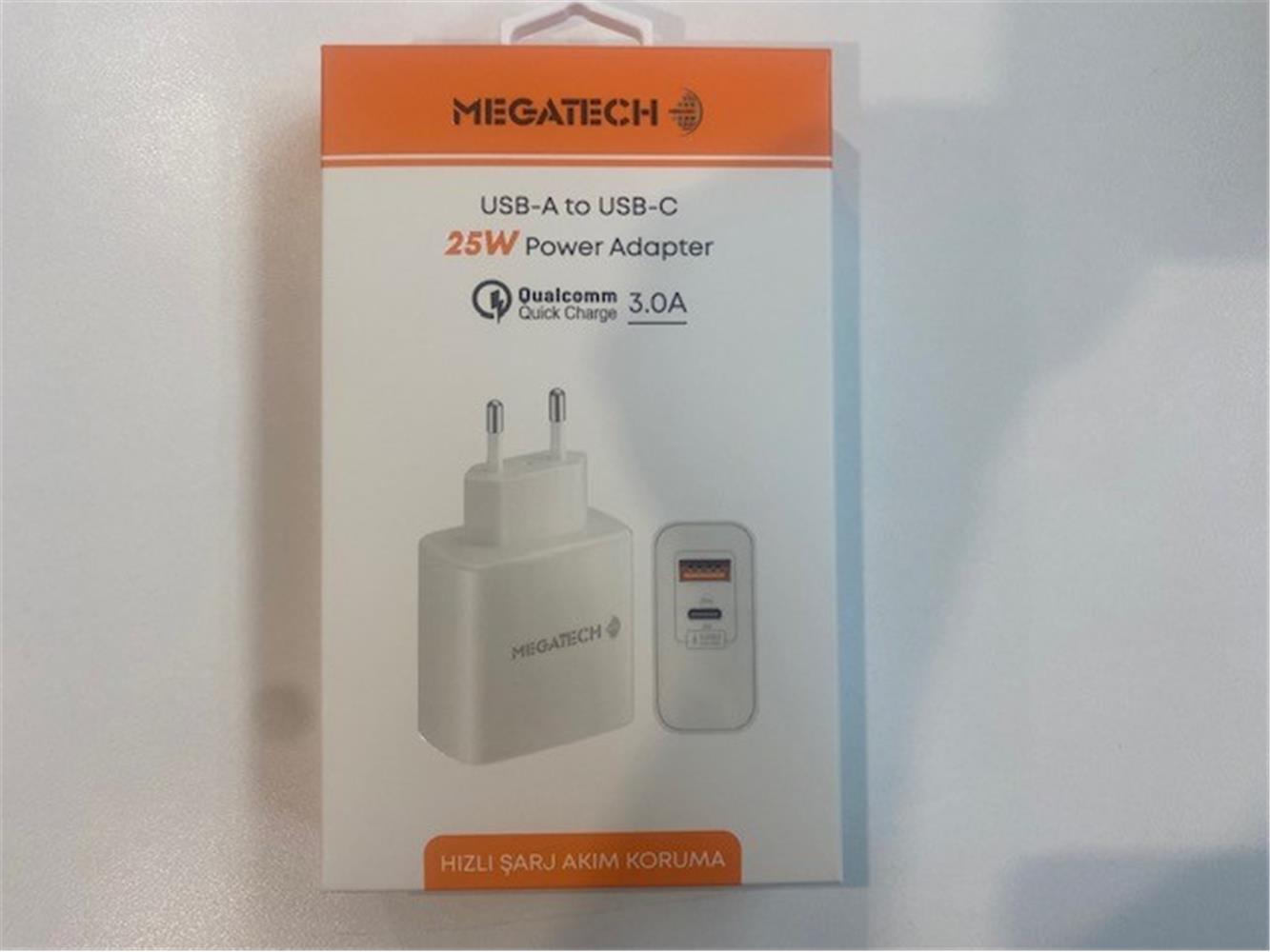 Megatech%2025W2%20Usb-A%20To%20Usb-C%203.0A%2025W%20Ev%20Şarj%20Kafa%20Hızlı%20Şarj%20Akım%20Koruma