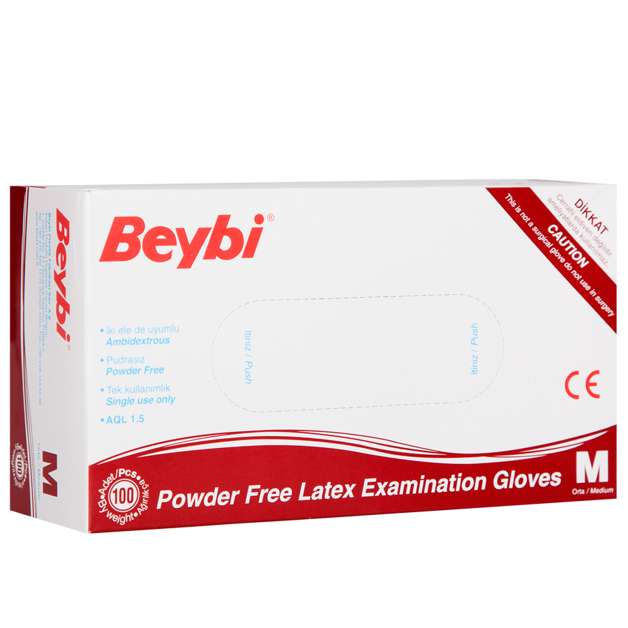 Beybi%20Lateks%20Pudrasız%20(M)%20Medium%20Beden%20Muayene%20Eldiven%20100lü%20Paket