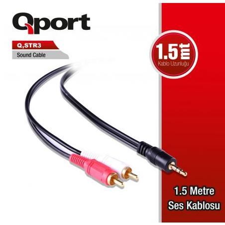 Qport Q-STR2 3.5mm stereo 2 rca 1.5mt Stereo Kablo