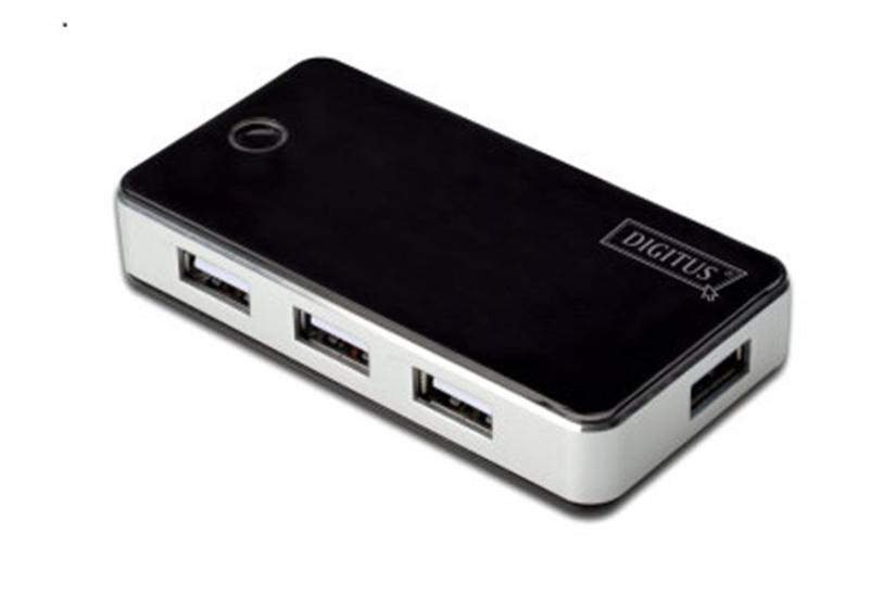 Digitus DA-70222 7 Port USB Hub, USB 2.0, siyah-gümüş renk, güç adaptörlü, plastik