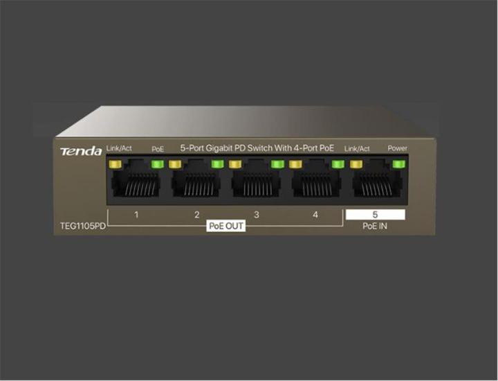 Tenda G0-5G-PoE 5 Port Switch Çelik Kasa POE