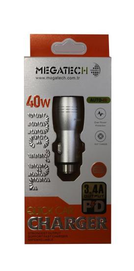 Megatech T05-M24 3.4A Usb Çelik Araç Şarj Aleti